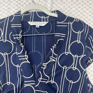 Trina Turk Geometric Print Sleeveless Top Blouse Navy Blue White Size 8‎